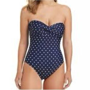 DRAPER JAMES plus size XXL navy w white polka dots strapless one piece swimsuit